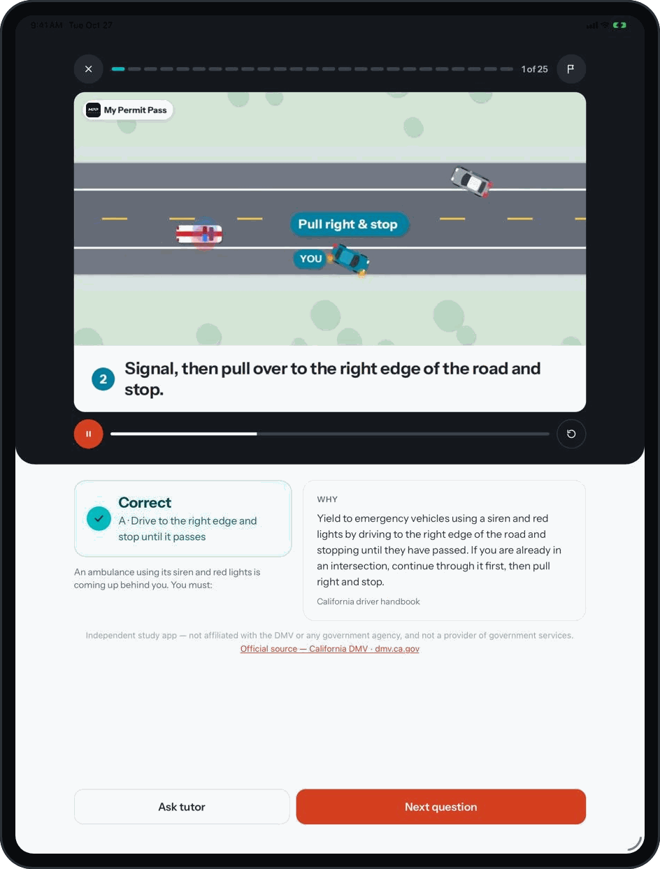 My Permit Pass on iPad: then watch the road scene