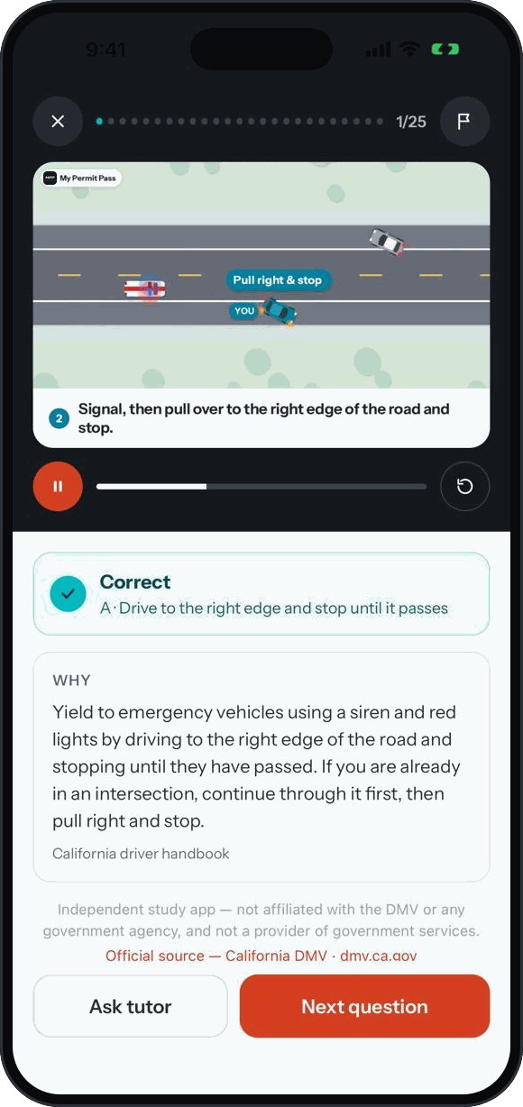 My Permit Pass on iPhone: then watch the road scene