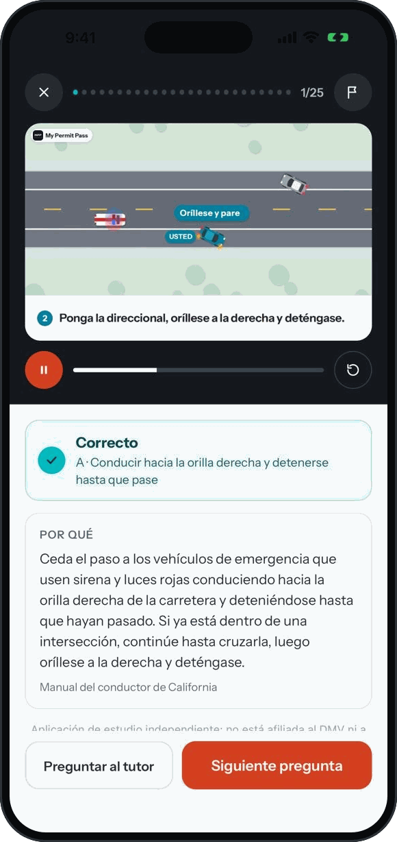 Road scene screen in Español