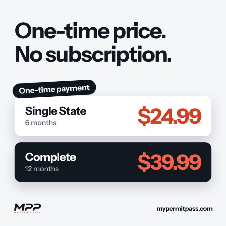 “One-time price. No subscription.” with Single State $24.99 for 6 months and Complete $39.99 for 12 months