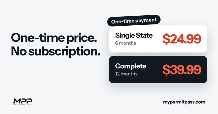 “One-time price. No subscription.” with Single State $24.99 for 6 months and Complete $39.99 for 12 months